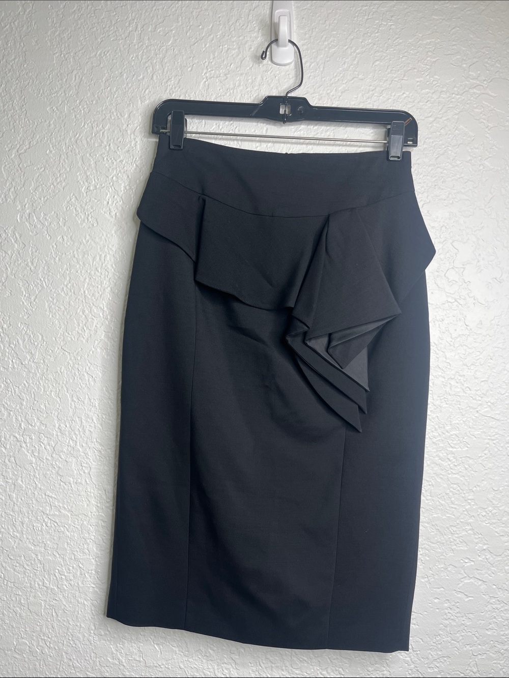 Karen Millen Black Ruffle Wool Blend Pencil Skirt Sz 6